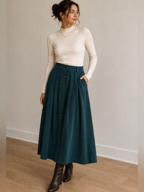 Vintage Volage Teal Button-Down maxi Skirt size 3